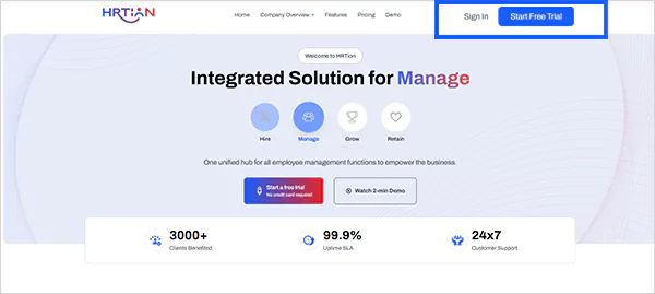 HRtion demo and sign in page