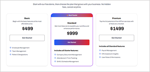 Pricing and Plans of HRtion